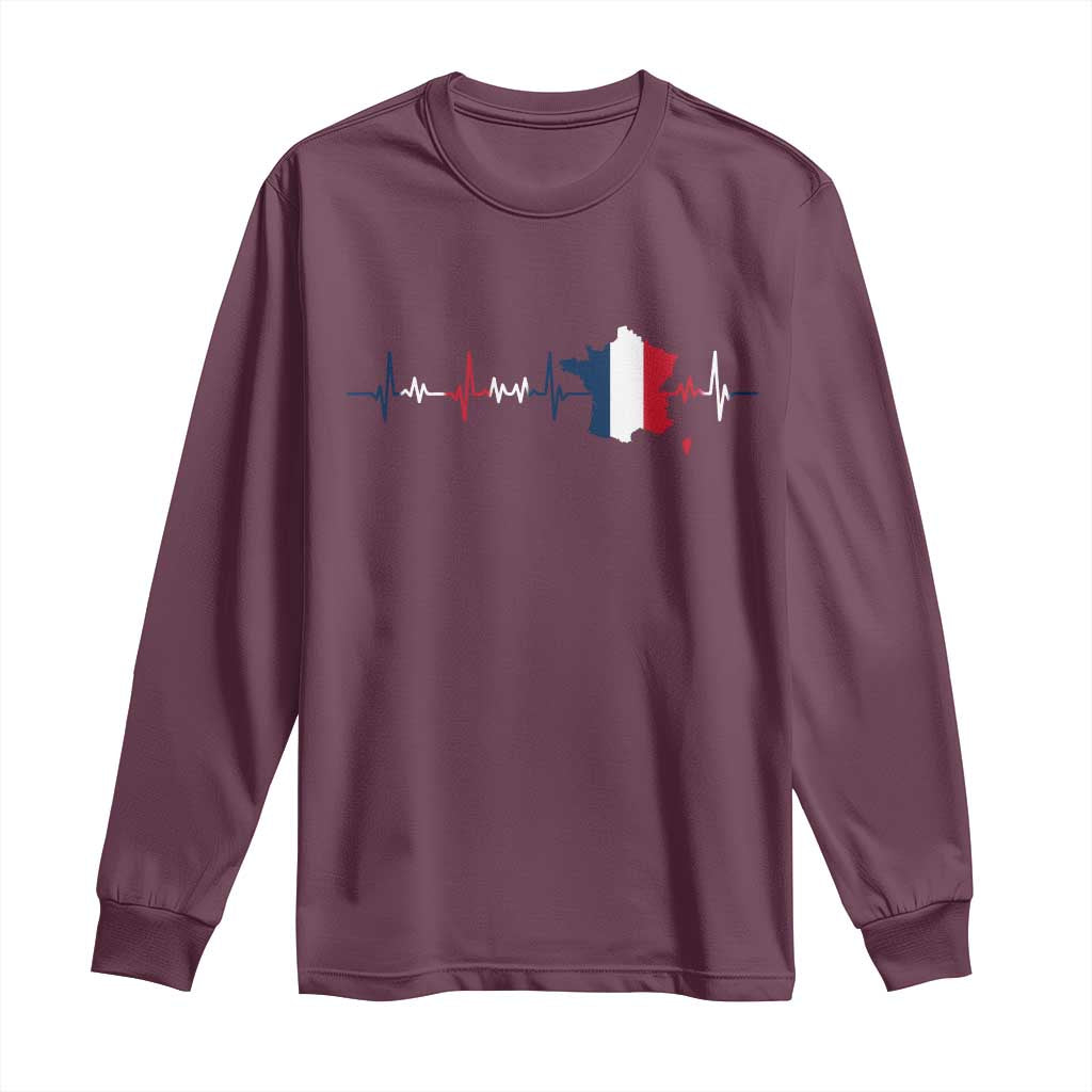France Heartbeat EKG French Flag Map Long Sleeve Shirt TS14 Maroon Print Your Wear