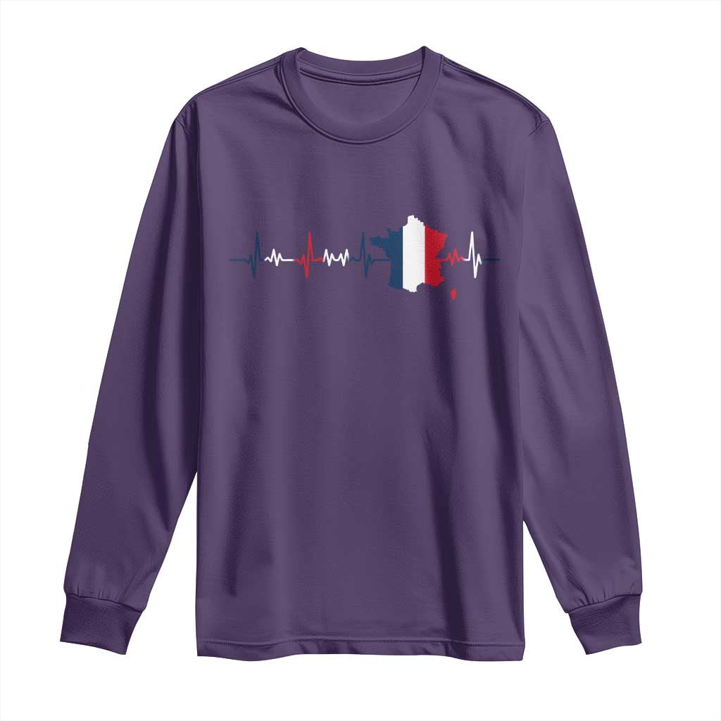 France Heartbeat EKG French Flag Map Long Sleeve Shirt TS14 Purple Print Your Wear