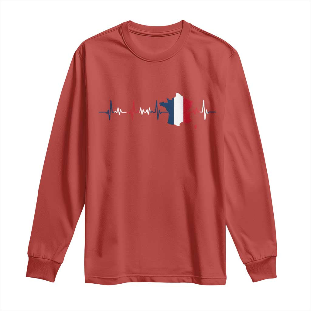France Heartbeat EKG French Flag Map Long Sleeve Shirt TS14 S Red Print Your Wear