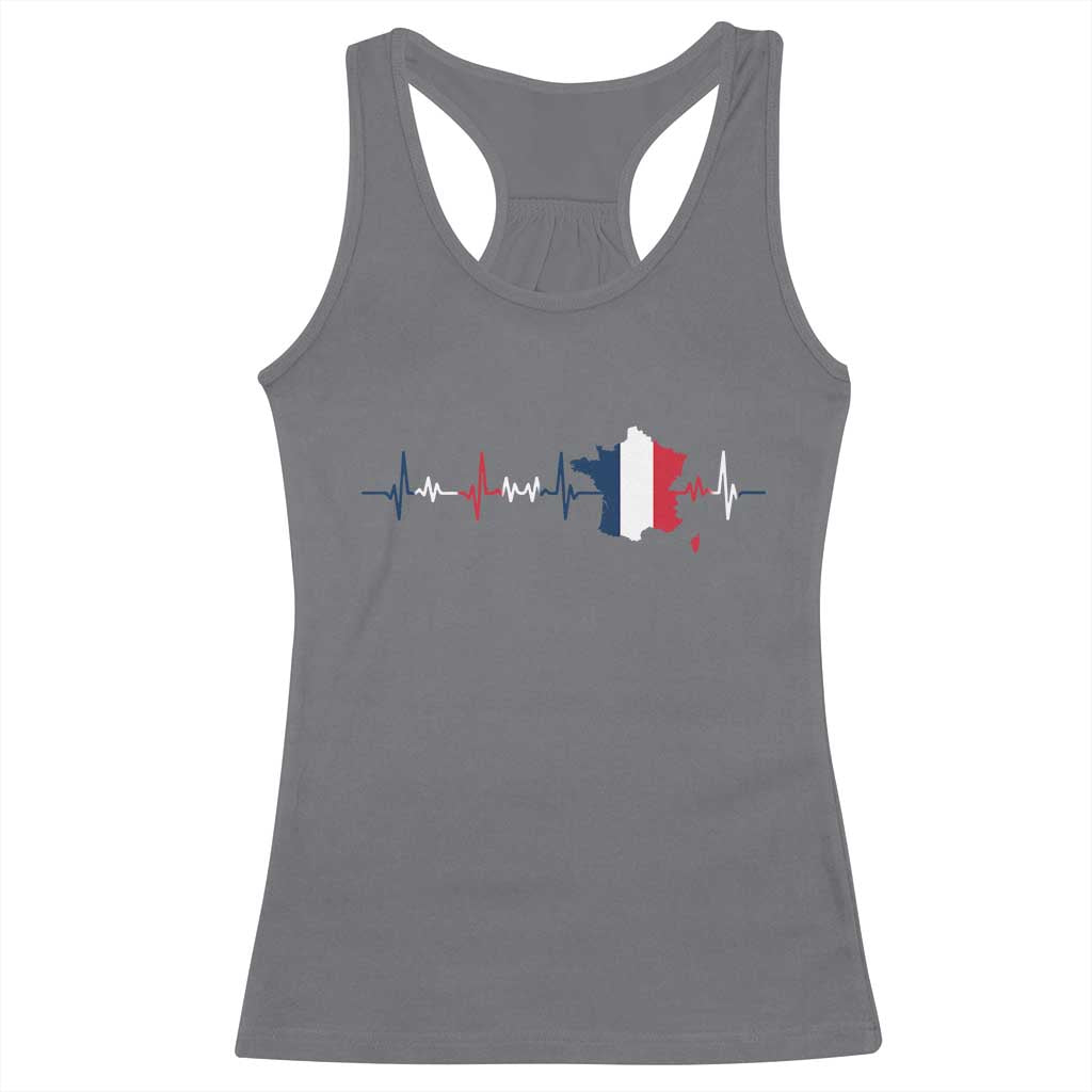 France Heartbeat EKG French Flag Map Racerback Tank Top TS14 Charcoal Print Your Wear