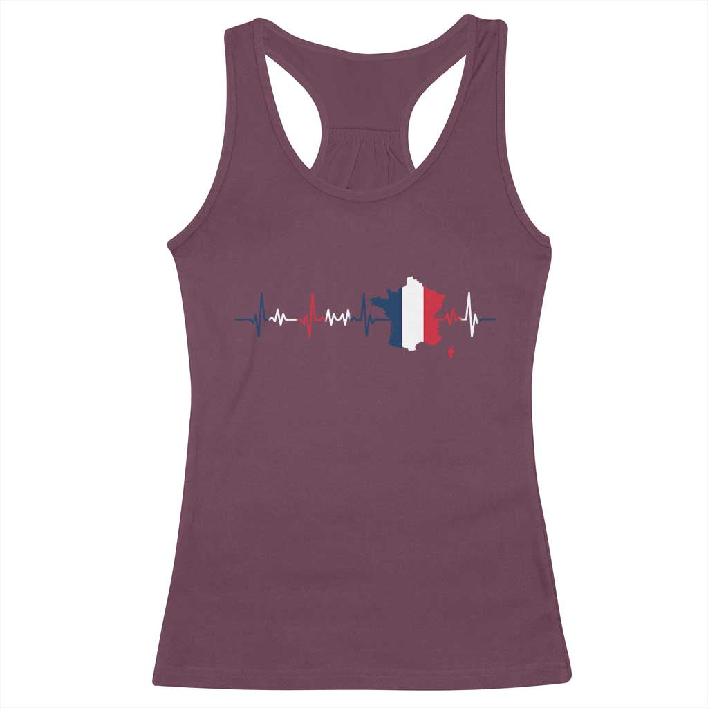 France Heartbeat EKG French Flag Map Racerback Tank Top TS14 Maroon Print Your Wear