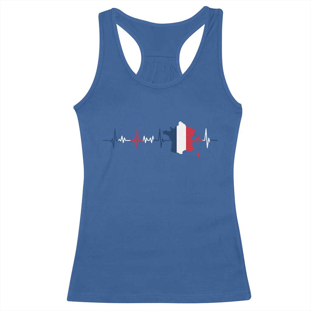 France Heartbeat EKG French Flag Map Racerback Tank Top TS14 Royal Blue Print Your Wear
