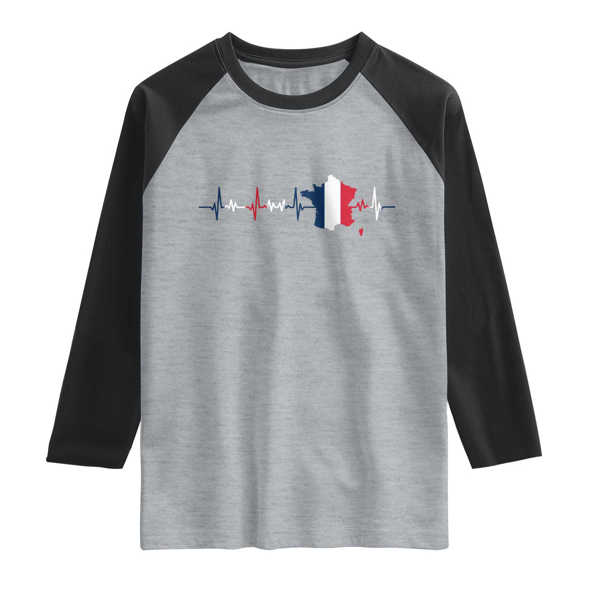 France Heartbeat EKG French Flag Map Raglan Shirt TS14 Heather Gray Black Print Your Wear