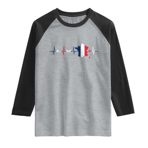 France Heartbeat EKG French Flag Map Raglan Shirt TS14 Heather Gray Black Print Your Wear
