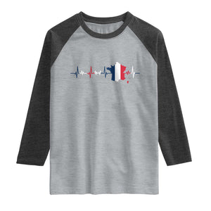 France Heartbeat EKG French Flag Map Raglan Shirt TS14 Heather Gray Heather Charcoal Print Your Wear
