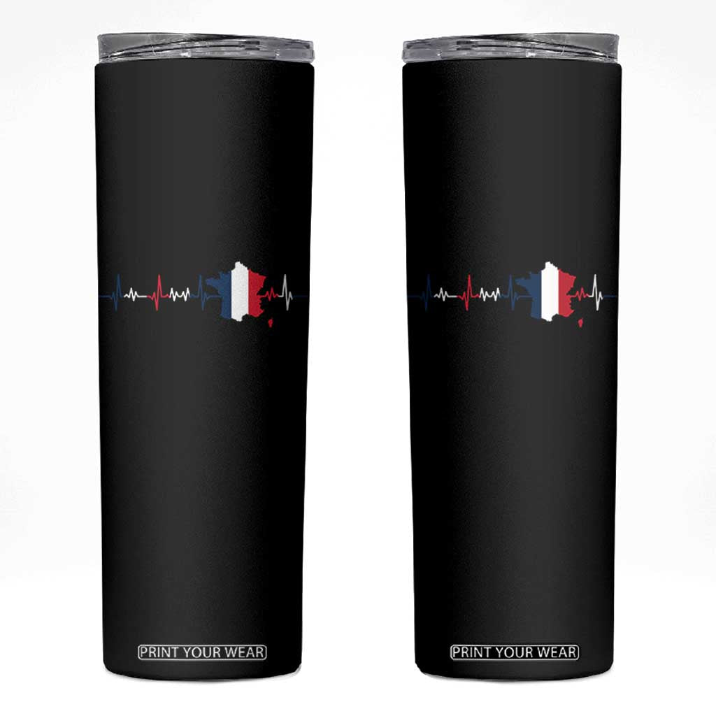 France Heartbeat EKG French Flag Map Skinny Tumbler TS14 Black Print Your Wear