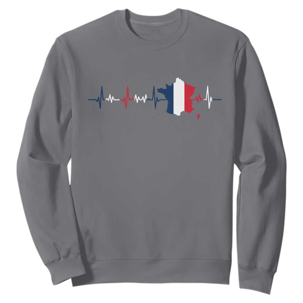 France Heartbeat EKG French Flag Map Sweatshirt TS14 Charcoal Print Your Wear