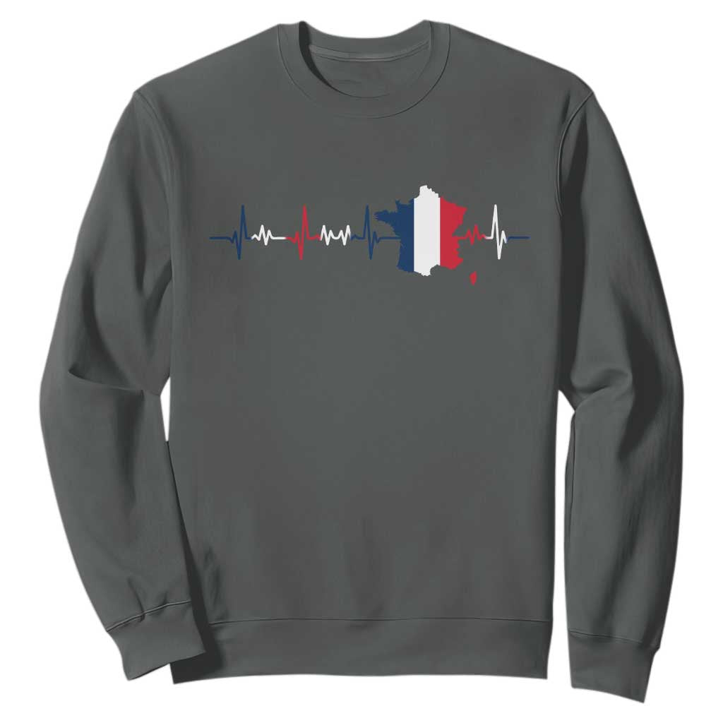 France Heartbeat EKG French Flag Map Sweatshirt TS14 Dark Heather Print Your Wear