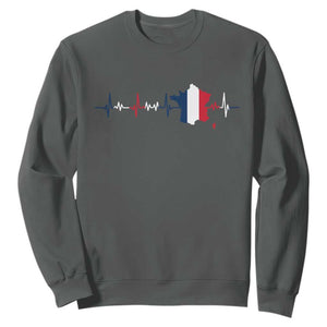 France Heartbeat EKG French Flag Map Sweatshirt TS14 Dark Heather Print Your Wear
