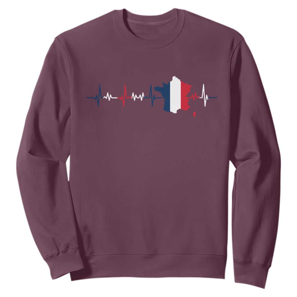 France Heartbeat EKG French Flag Map Sweatshirt TS14 Maroon Print Your Wear