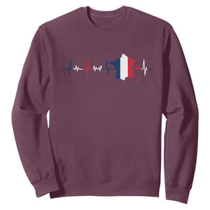 France Heartbeat EKG French Flag Map Sweatshirt TS14 Maroon Print Your Wear