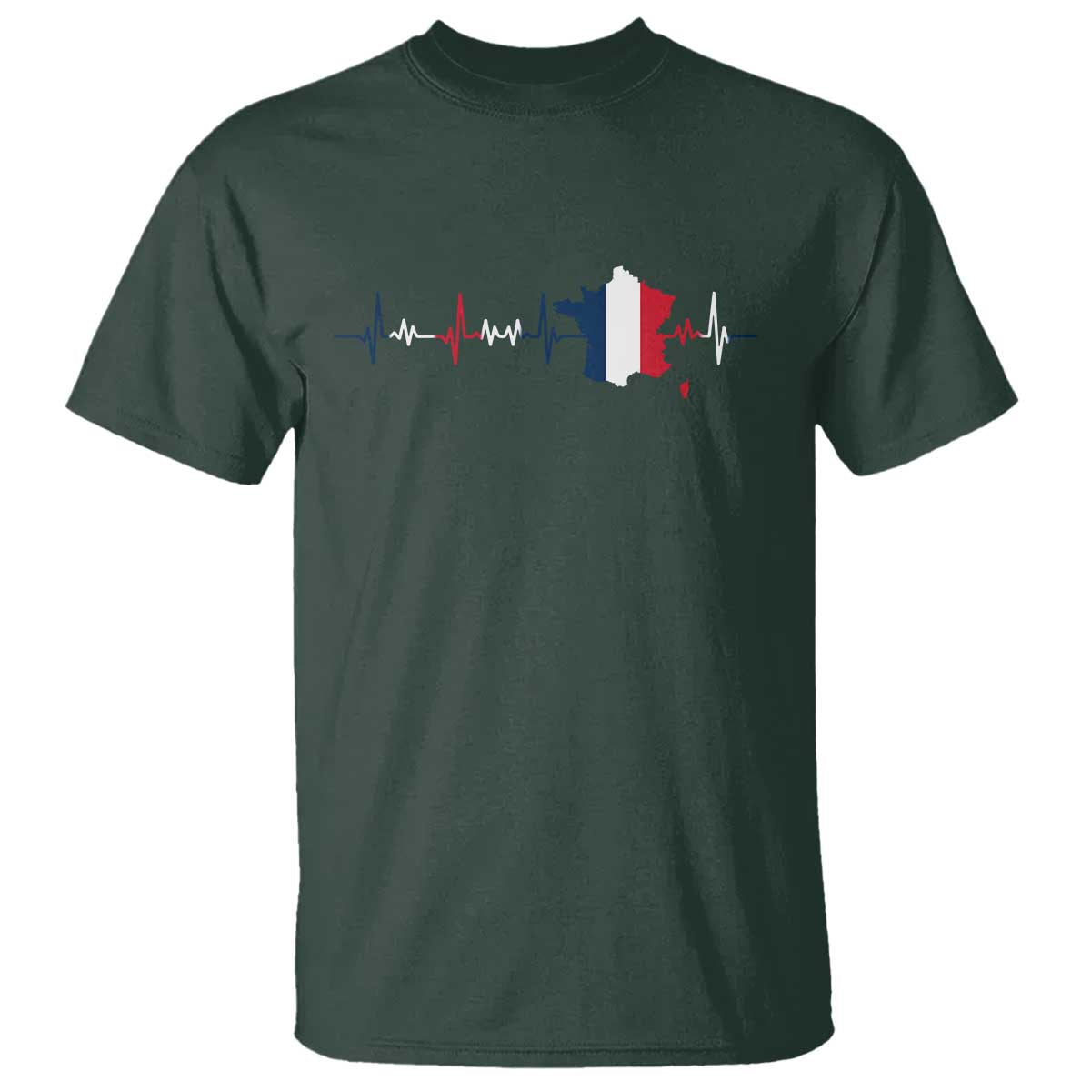 France Heartbeat EKG French Flag Map T Shirt TS14 Dark Forest Green Print Your Wear