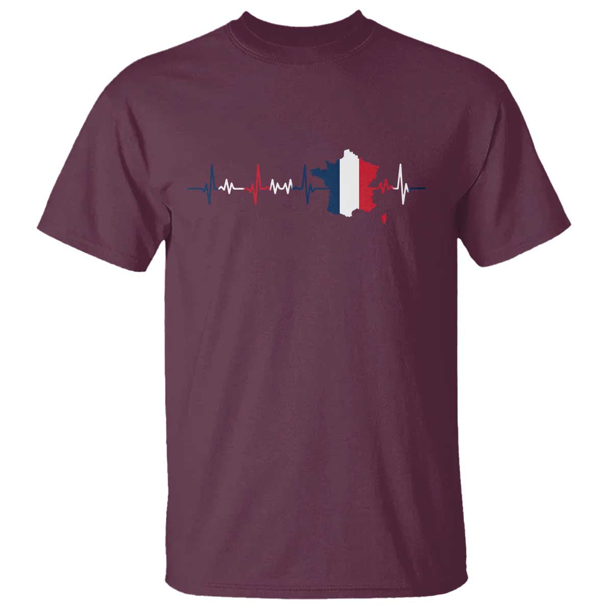 France Heartbeat EKG French Flag Map T Shirt TS14 Maroon Print Your Wear