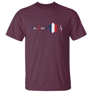 France Heartbeat EKG French Flag Map T Shirt TS14 Maroon Print Your Wear