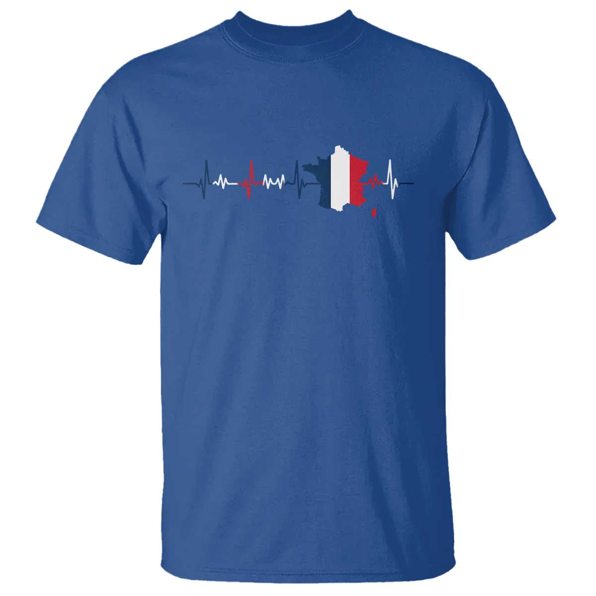 France Heartbeat EKG French Flag Map T Shirt TS14 Royal Blue Print Your Wear