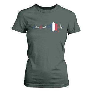 France Heartbeat EKG French Flag Map T Shirt For Women TS14 Dark Forest Green Print Your Wear