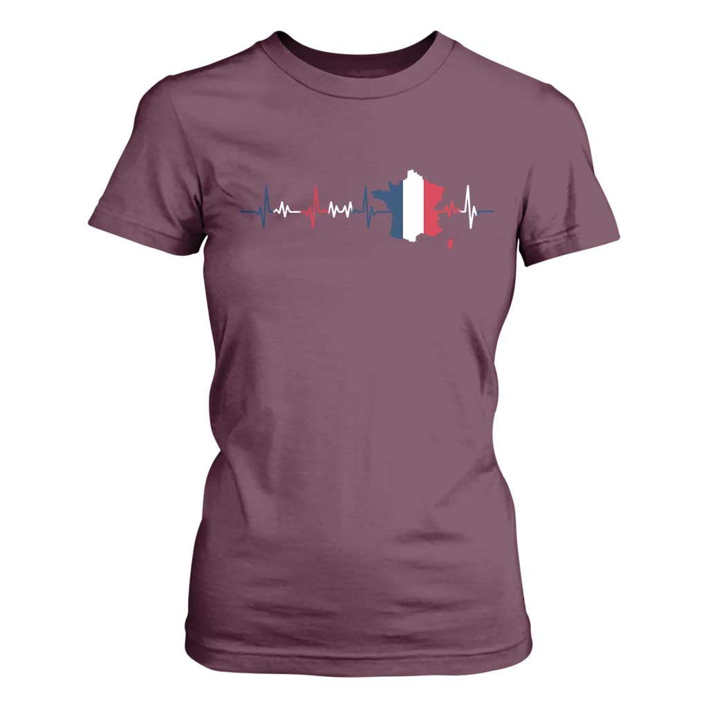 France Heartbeat EKG French Flag Map T Shirt For Women TS14 Maroon Print Your Wear