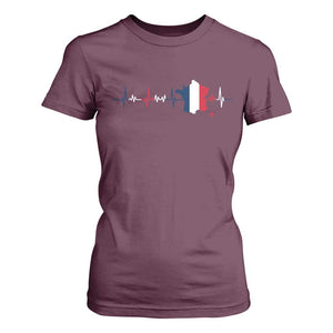 France Heartbeat EKG French Flag Map T Shirt For Women TS14 Maroon Print Your Wear