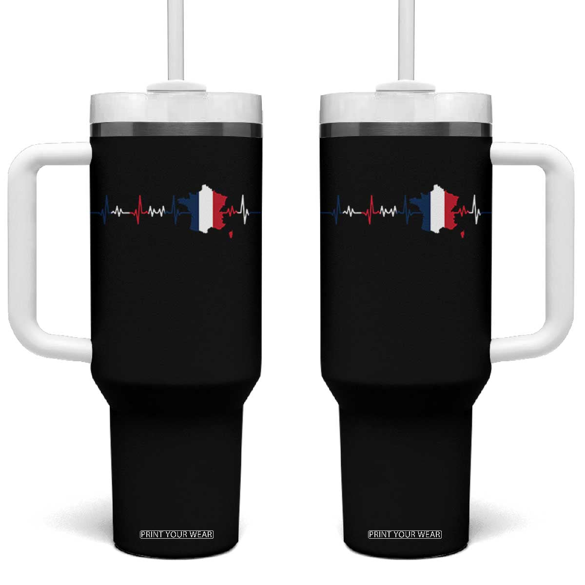 France Heartbeat EKG French Flag Map Tumbler With Handle TS14 One Size: 40 oz Black Print Your Wear