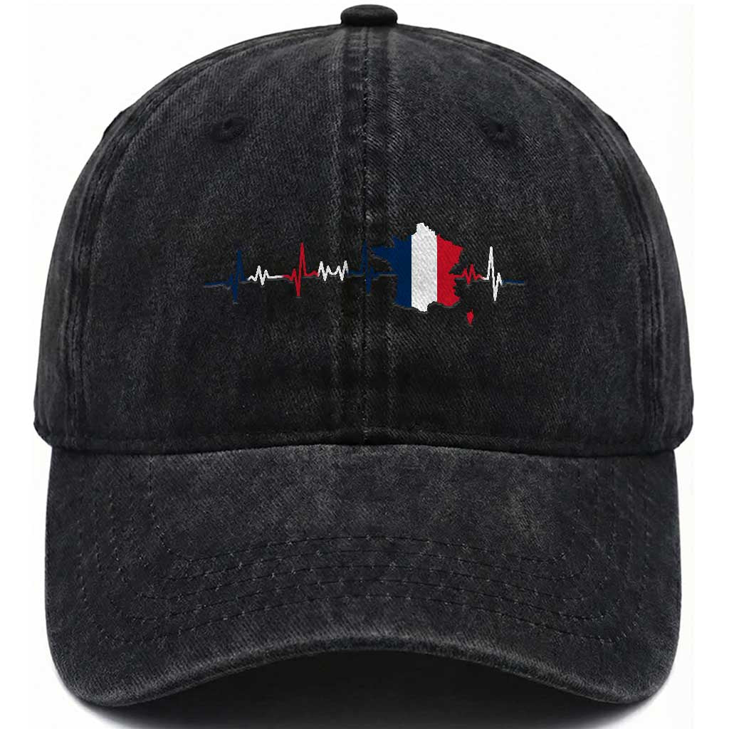 France Heartbeat EKG French Flag Map Washed Cotton Baseball Cap TS14 Print Your Wear
