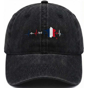 France Heartbeat EKG French Flag Map Washed Cotton Baseball Cap TS14 Print Your Wear