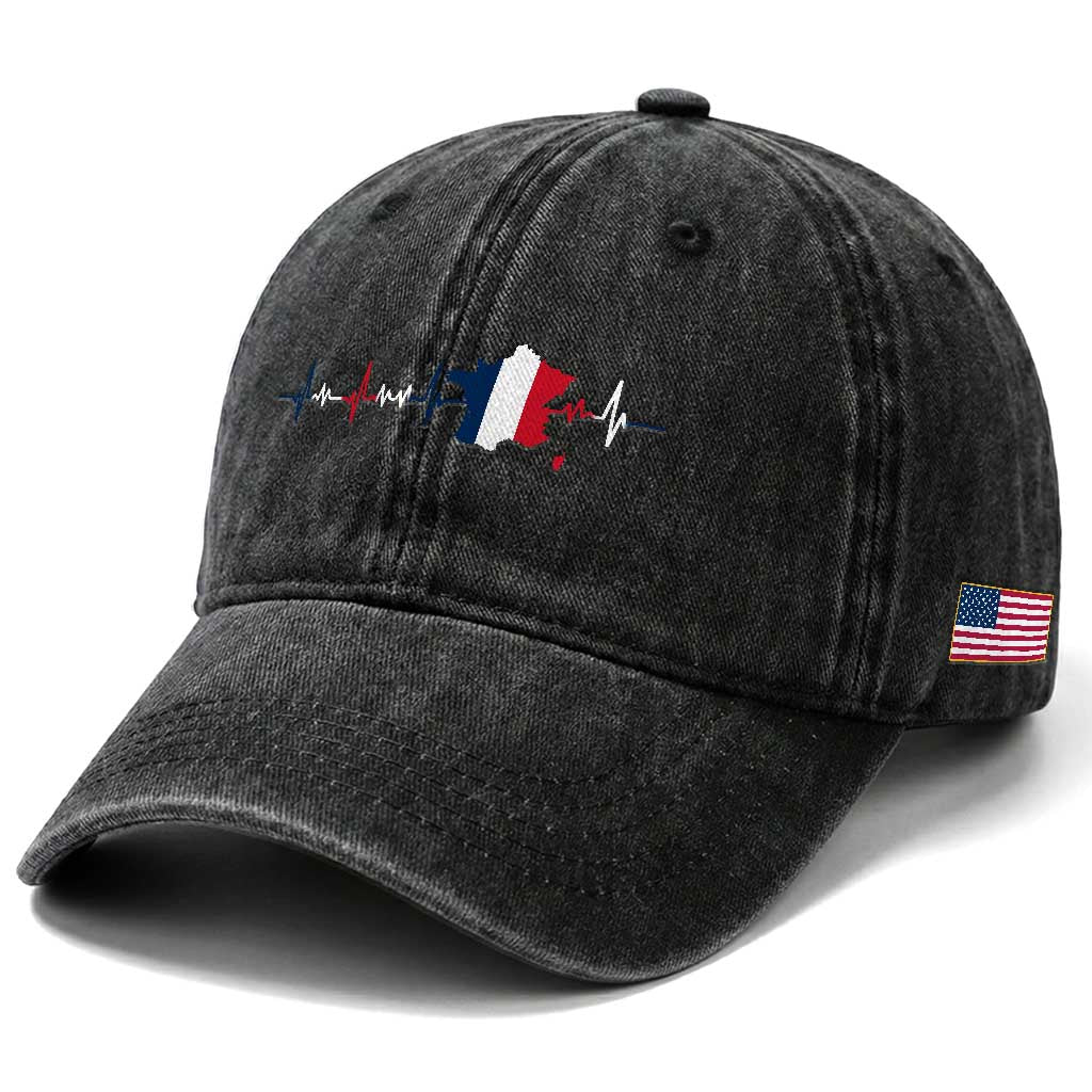 France Heartbeat EKG French Flag Map Washed Cotton Baseball Cap TS14 Print Your Wear
