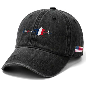 France Heartbeat EKG French Flag Map Washed Cotton Baseball Cap TS14 Print Your Wear