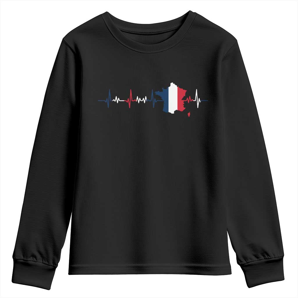 France Heartbeat EKG French Flag Map Youth Sweatshirt TS14 Black Print Your Wear