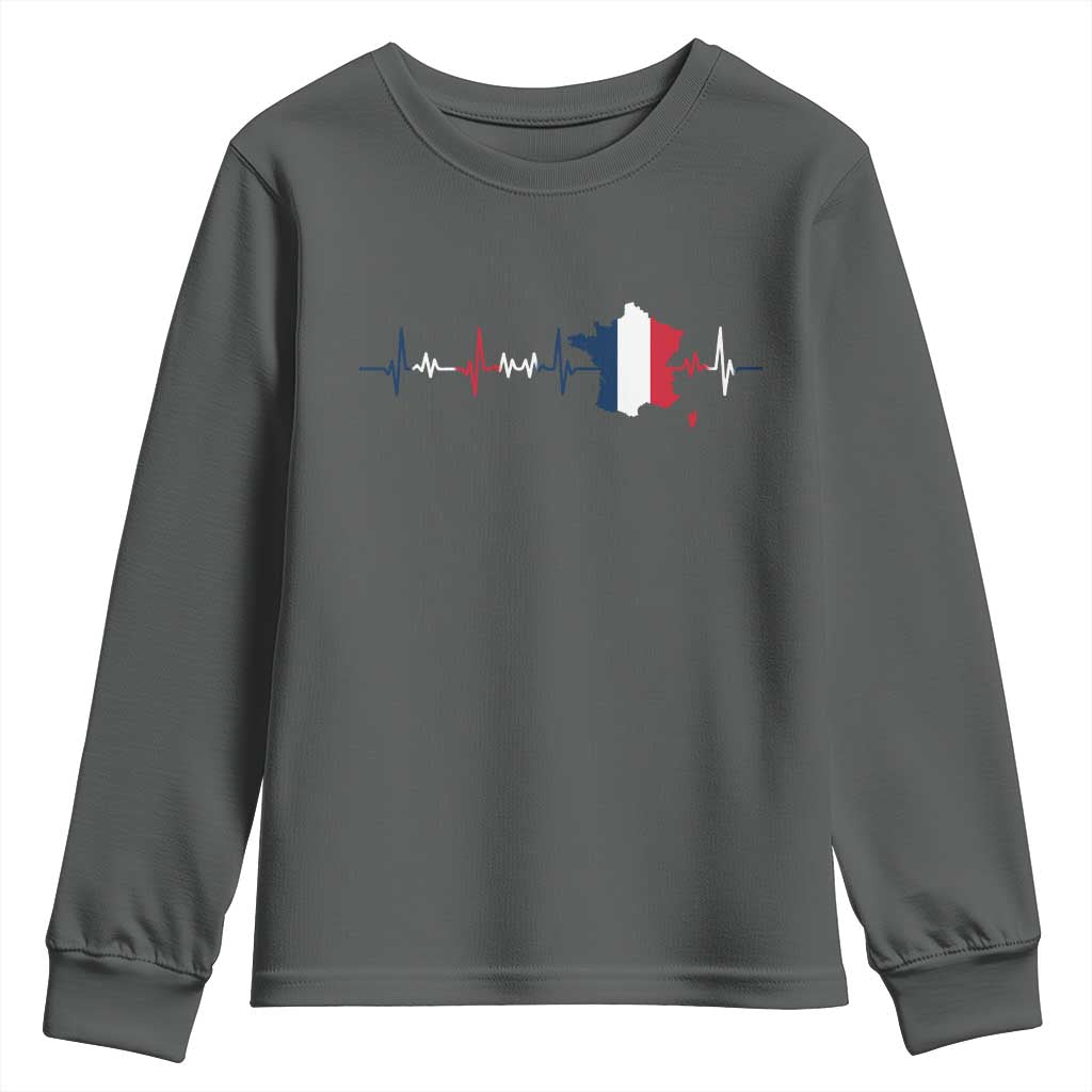 France Heartbeat EKG French Flag Map Youth Sweatshirt TS14 Dark Heather Print Your Wear