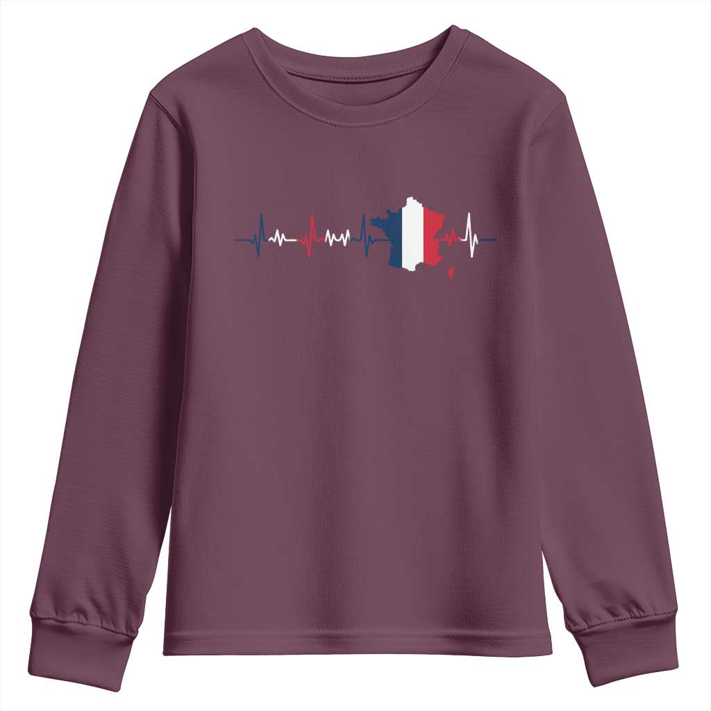 France Heartbeat EKG French Flag Map Youth Sweatshirt TS14 Maroon Print Your Wear