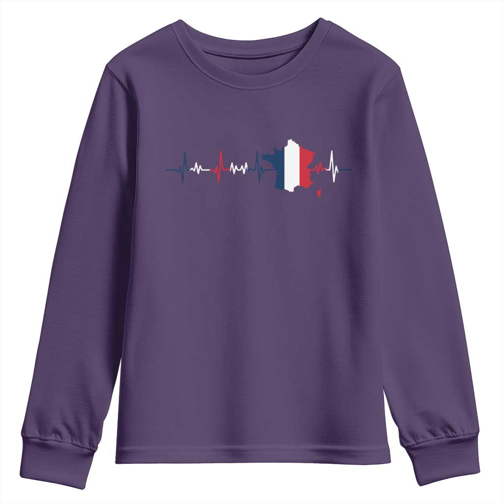 France Heartbeat EKG French Flag Map Youth Sweatshirt TS14 Purple Print Your Wear