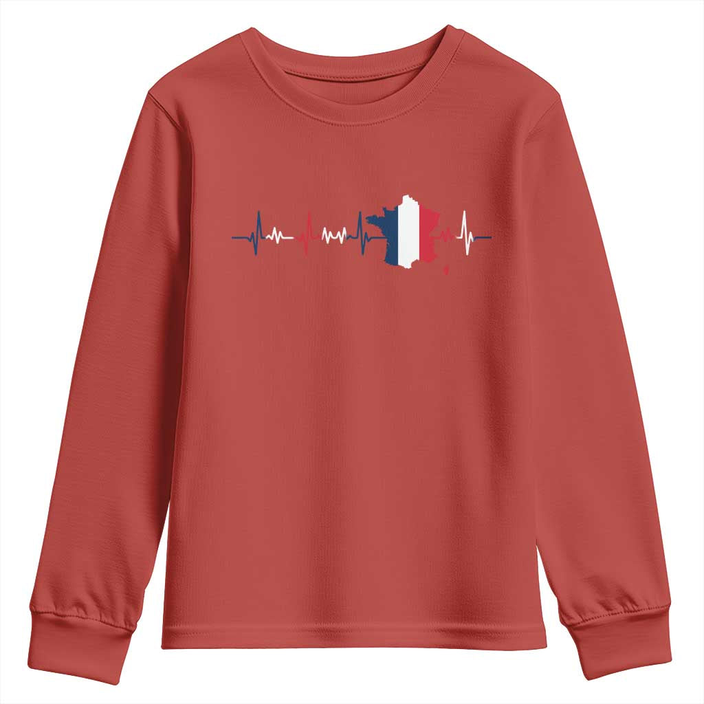 France Heartbeat EKG French Flag Map Youth Sweatshirt TS14 Red Print Your Wear