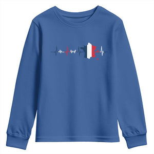 France Heartbeat EKG French Flag Map Youth Sweatshirt TS14 Royal Blue Print Your Wear