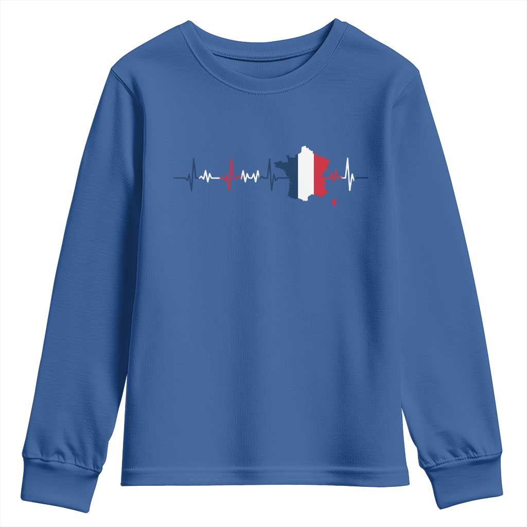 France Heartbeat EKG French Flag Map Youth Sweatshirt TS14 Royal Blue Print Your Wear