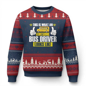 Funny School Bus Driver Ugly Christmas Sweater This Is What An Awesome Bus Driver Looks Like TS14 Navy Red Print Your Wear