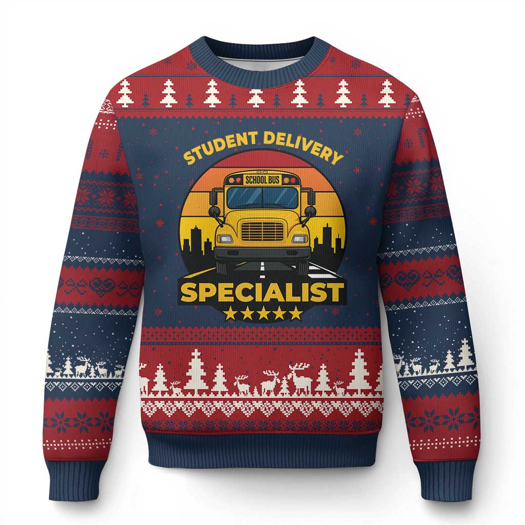 School Bus Driver Ugly Christmas Sweater Student Delivery Specialist TS14 Navy Red Print Your Wear