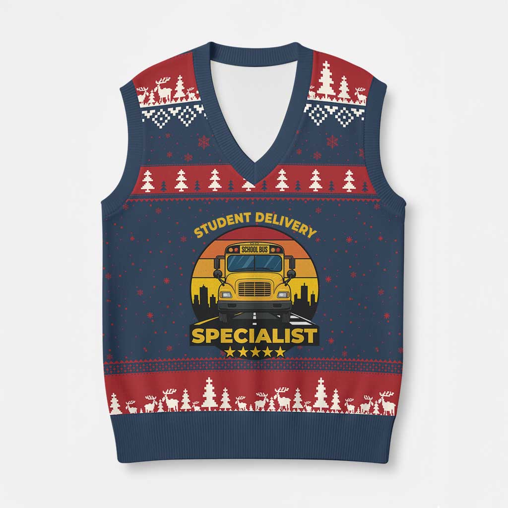 School Bus Driver V-Neck Knit Sweater Vest Student Delivery Specialist TS14 Navy Red Print Your Wear
