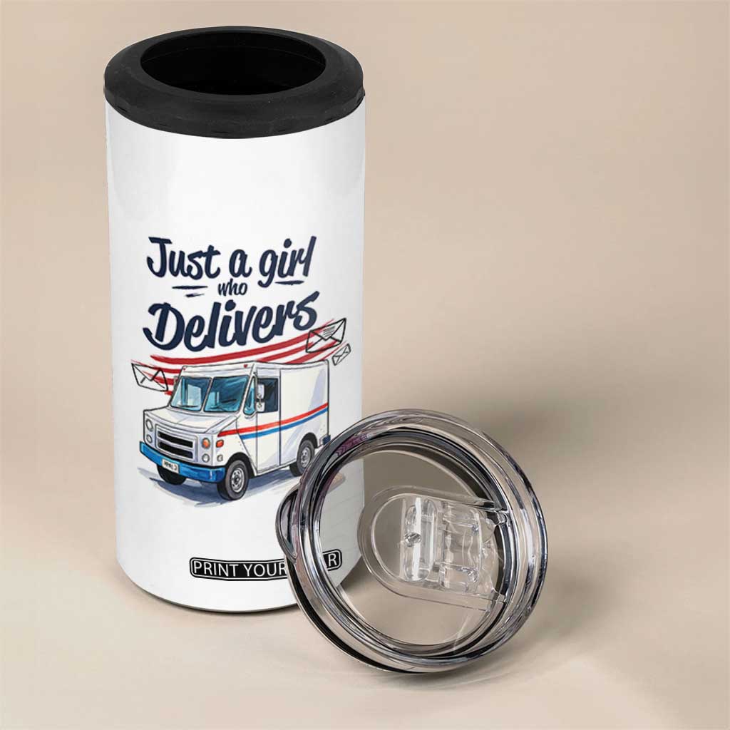 Funny Postal Worker 4 in 1 Can Cooler Tumbler Just A Girl Who Delivers TS14 Print Your Wear