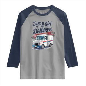 Funny Postal Worker Raglan Shirt Just A Girl Who Delivers TS14 Sport Gray Navy Print Your Wear