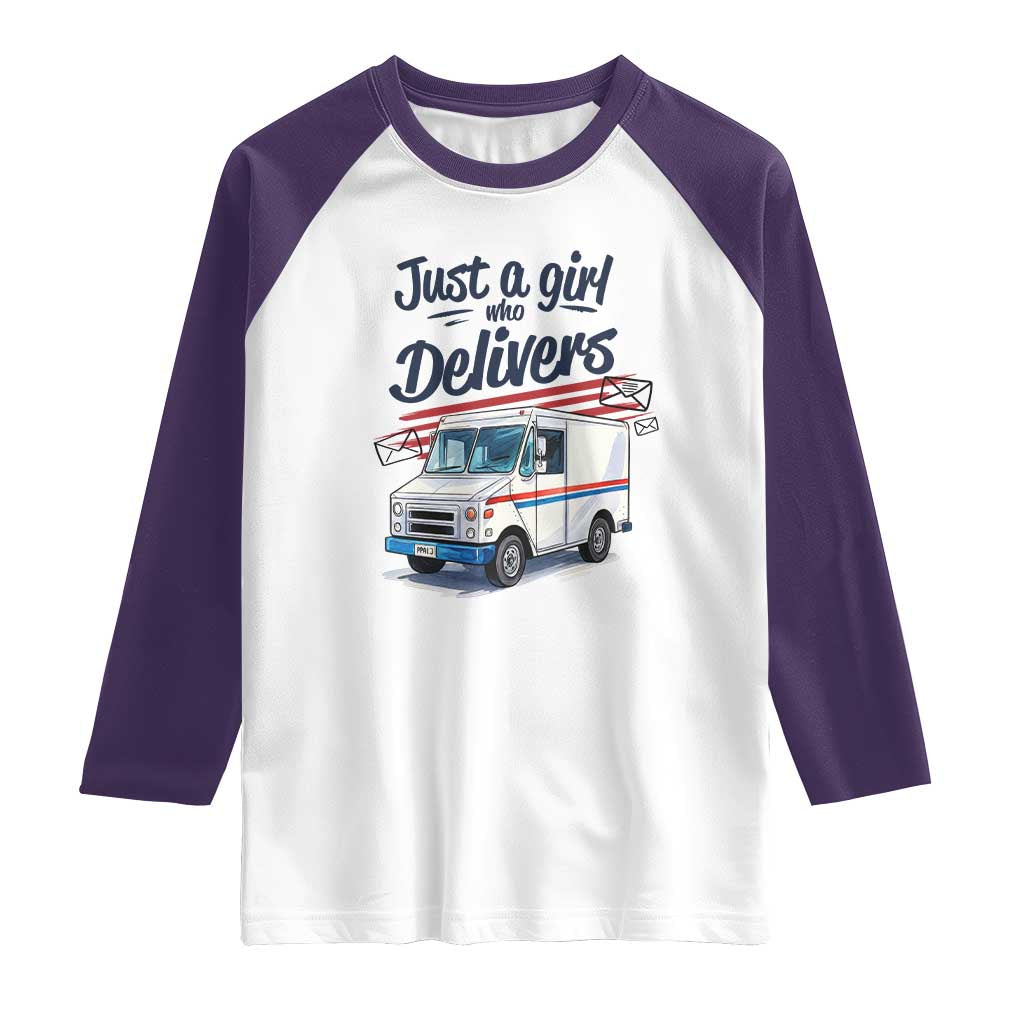 Funny Postal Worker Raglan Shirt Just A Girl Who Delivers TS14 White Purple Print Your Wear