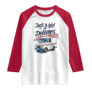 Funny Postal Worker Raglan Shirt Just A Girl Who Delivers TS14 White Red Print Your Wear