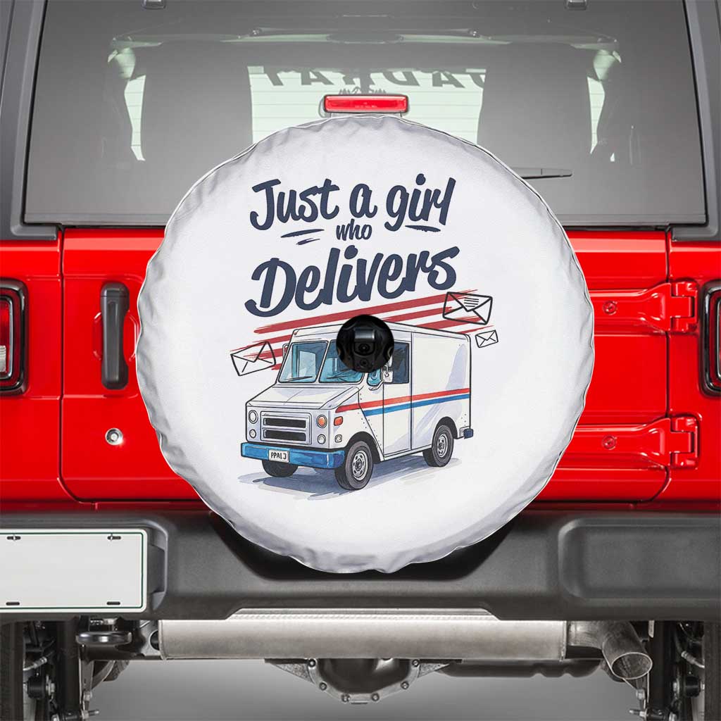Funny Postal Worker Spare Tire Cover Just A Girl Who Delivers TS14 White Print Your Wear