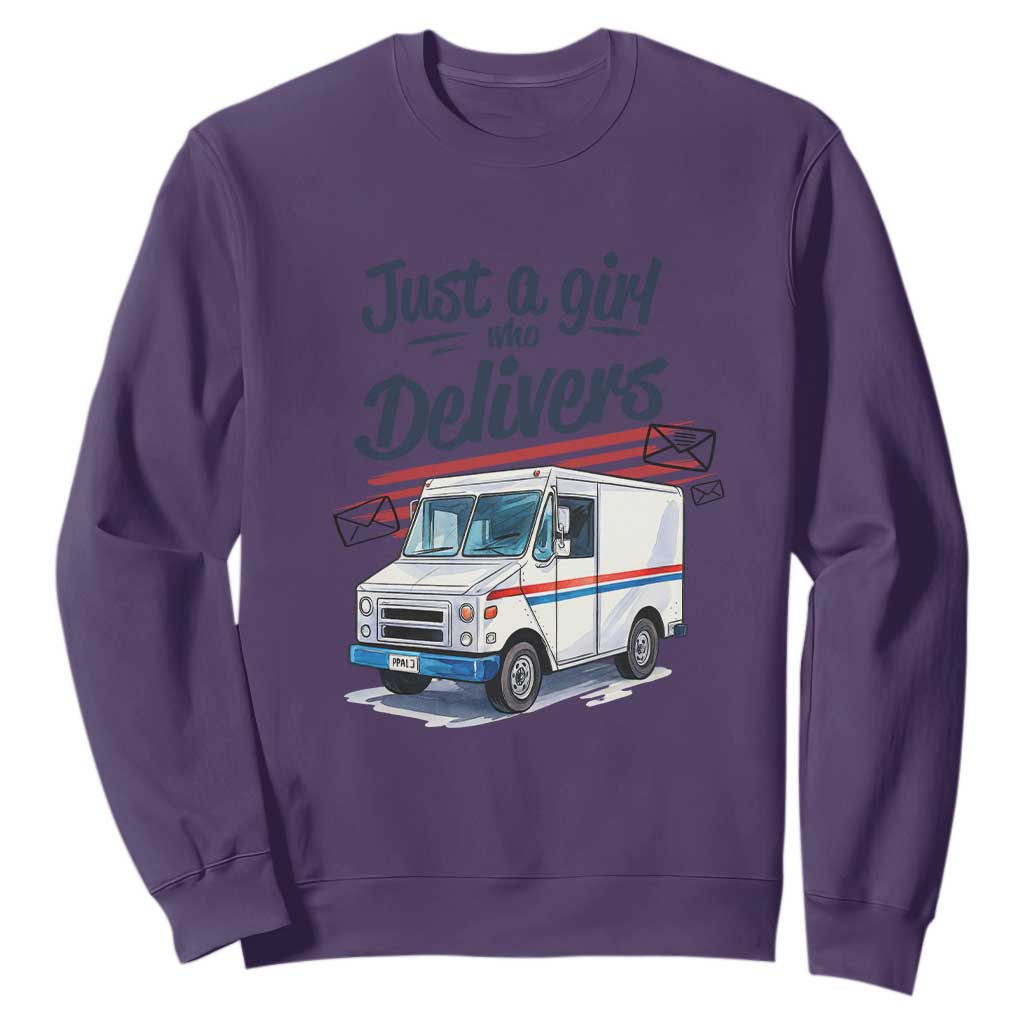 Funny Postal Worker Sweatshirt Just A Girl Who Delivers TS14 Purple Print Your Wear
