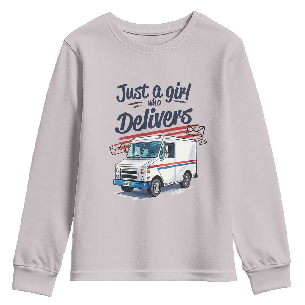 Funny Postal Worker Youth Sweatshirt Just A Girl Who Delivers TS14 Ice Gray Print Your Wear
