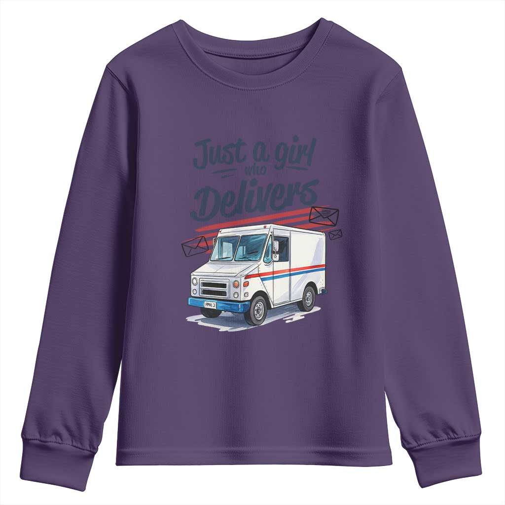 Funny Postal Worker Youth Sweatshirt Just A Girl Who Delivers TS14 Purple Print Your Wear