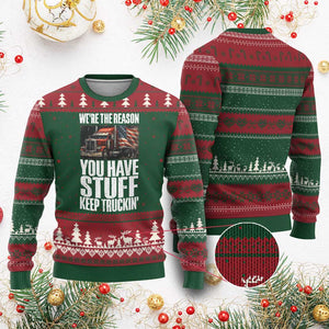Funny Truck Driver Ugly Christmas Sweater We Are The Reason You Have Stuff Keep Truckin TS14 Red Green Print Your Wear