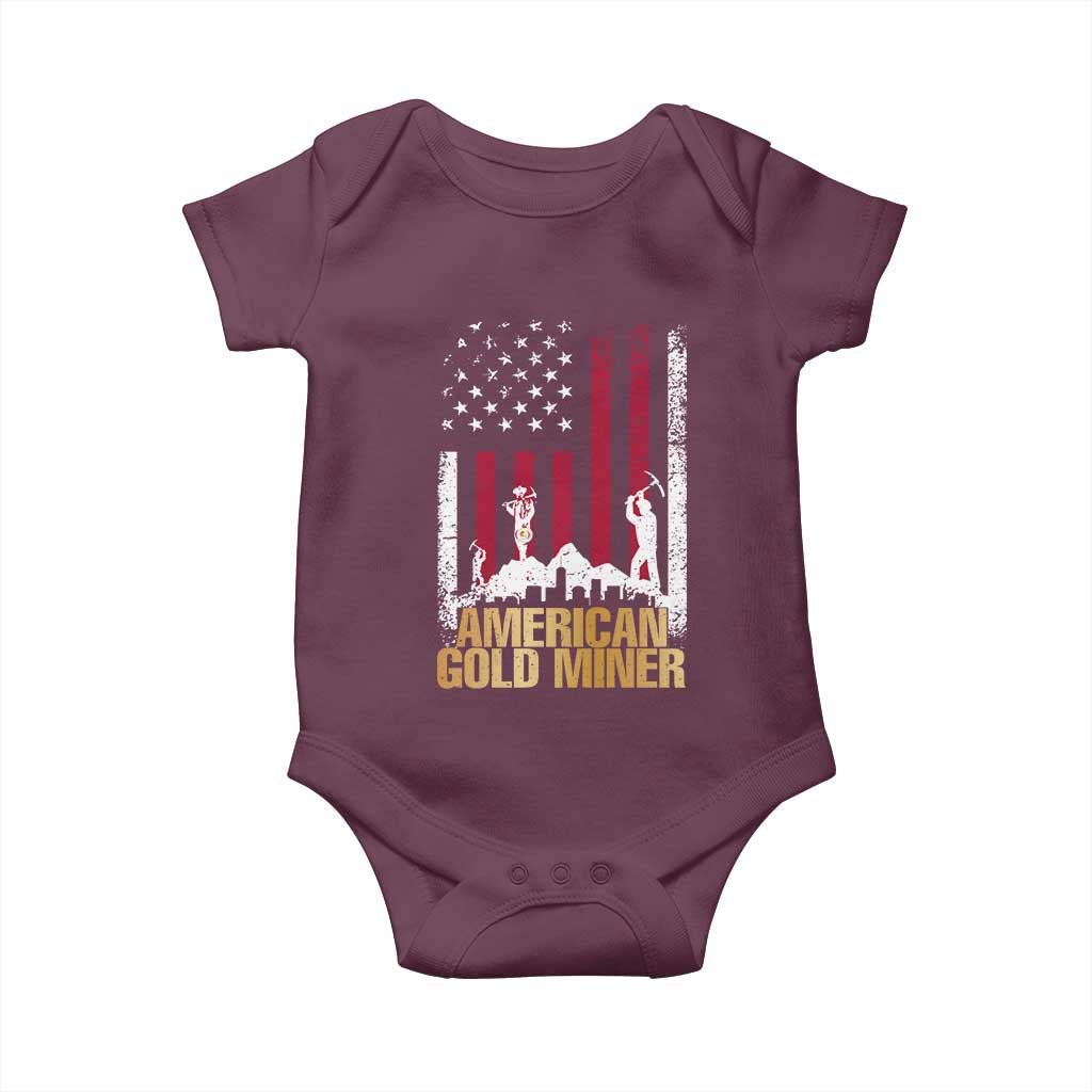 Gold Miner Patriotic American Flag Baby Onesie TS14 Maroon Print Your Wear