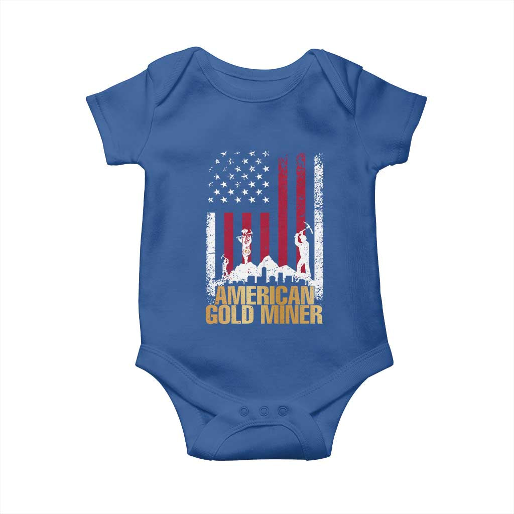 Gold Miner Patriotic American Flag Baby Onesie TS14 Royal Blue Print Your Wear
