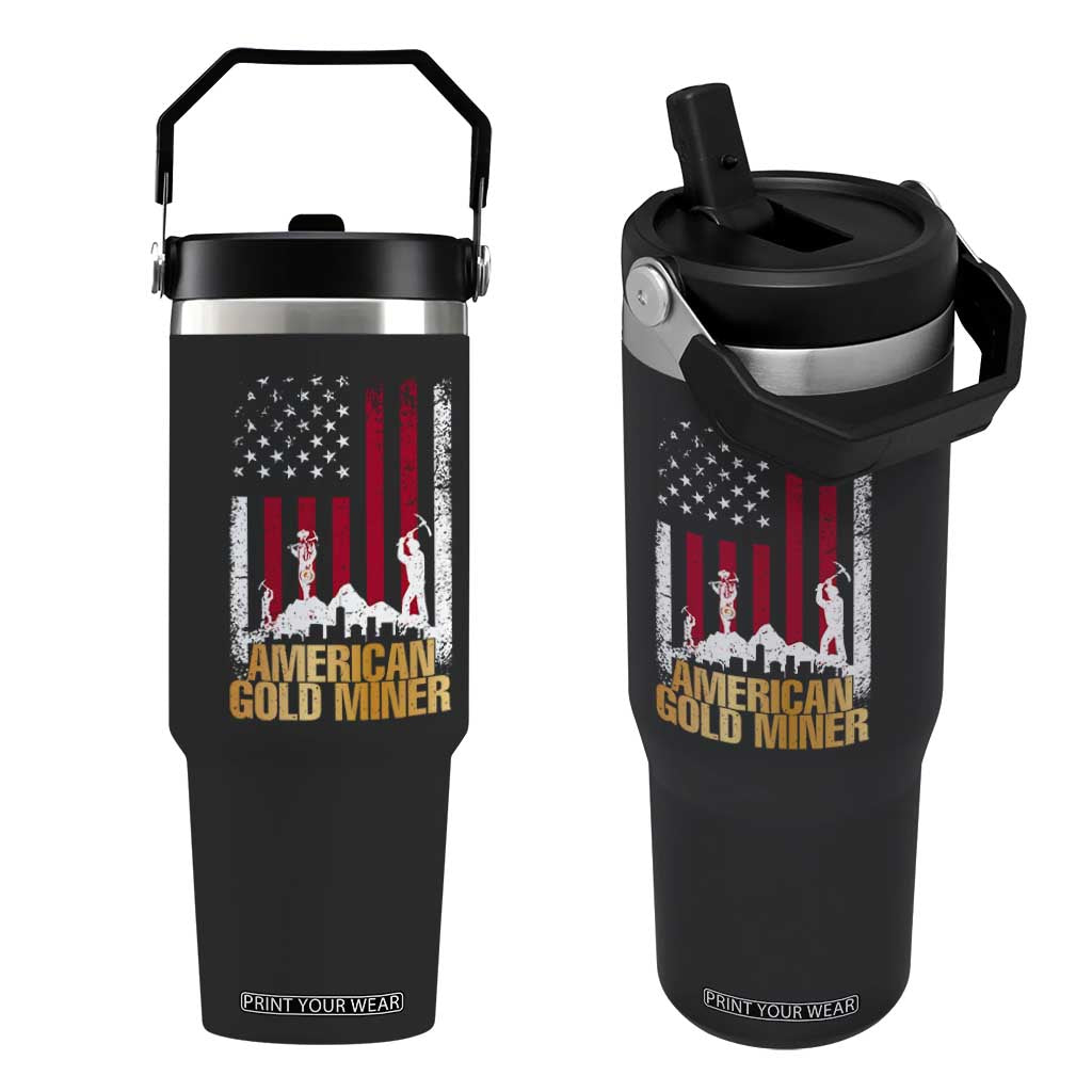 Gold Miner Patriotic American Flag Flip Straw Tumbler TS14 One Size: 30 oz Black Print Your Wear