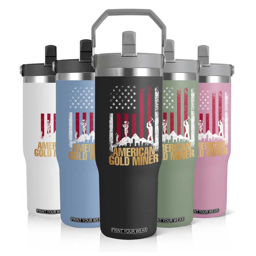 Gold Miner Patriotic American Flag Flip Straw Tumbler TS14 Print Your Wear